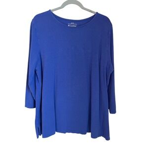 Coolibar Daybreak Swing Top XXL Blue‎ 3/4 Sleeve UPF 50+ Cotton Bamboo Blend